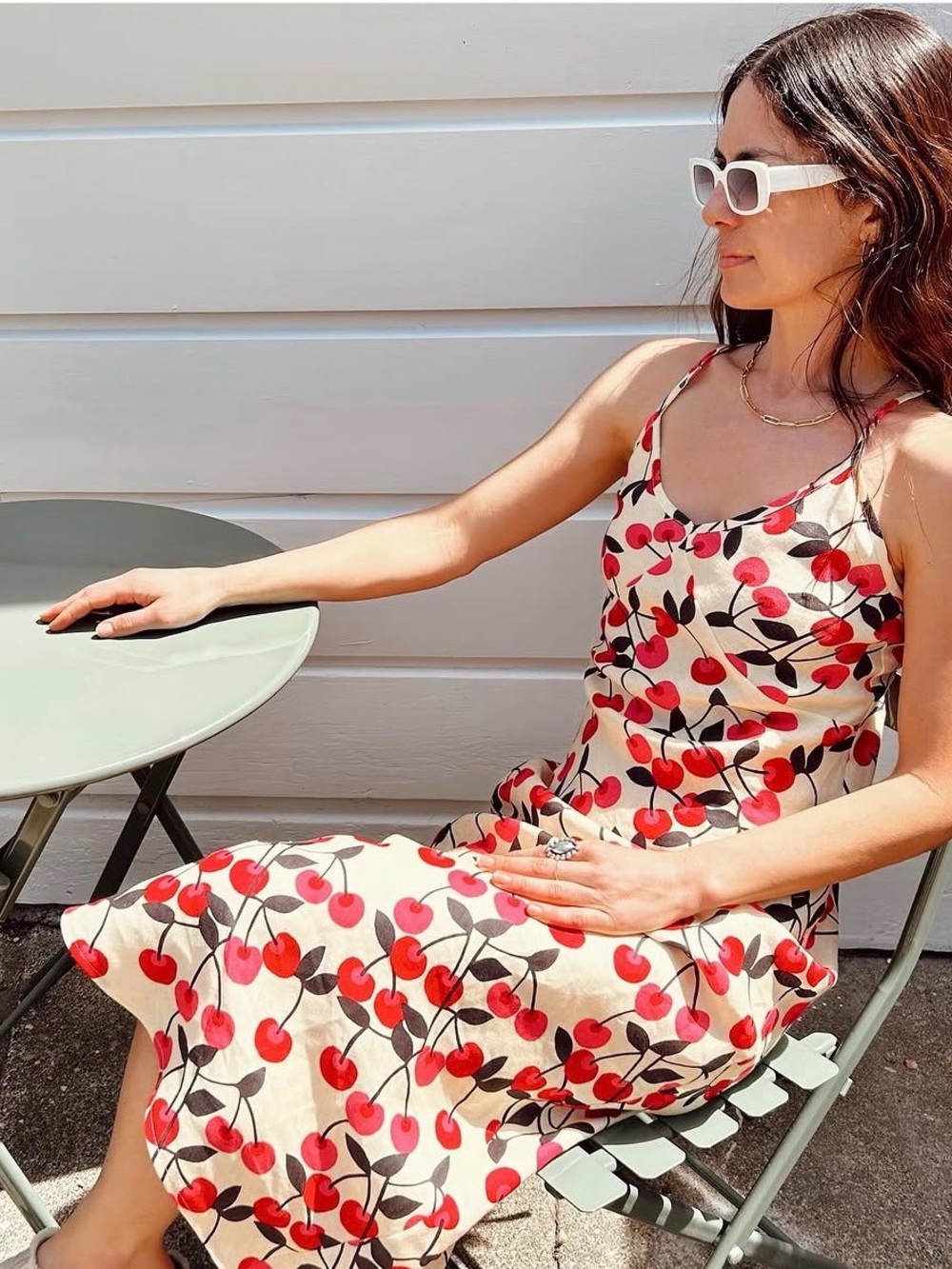 Kambric Goods Cherry Print Coupe Linen Midi Dress XS